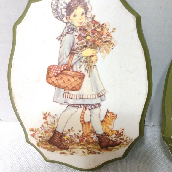 Cute " Holly Hobbie " Girls Flowers Cat Vintage Kitsch Decoupage Plaster Plaques - Picture 2 of 8